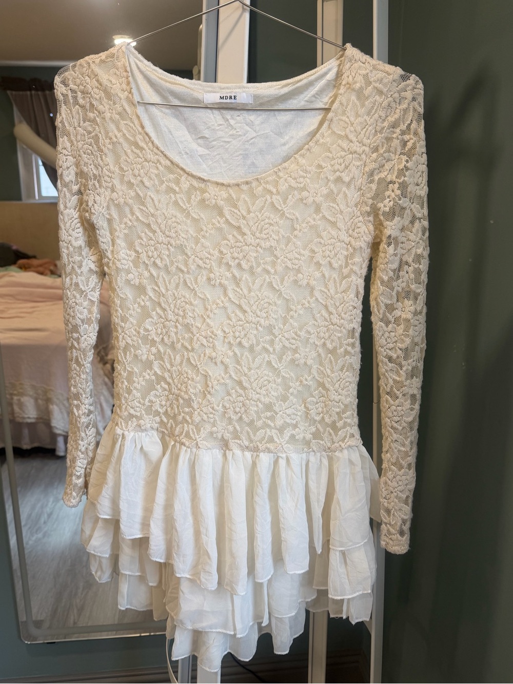 Vintage Ivory Lace Ruffle Peplum Top Coquette Fairycore Cottagecore XS S